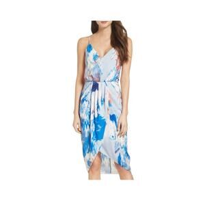 Chelsea28 Wedding Guest Vacation Resort Wear‎ Midi Wrap Dress 16 Blue Watercolor